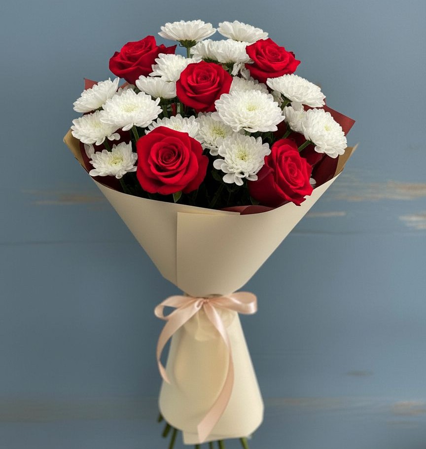 Букет цветов из: Розы и Хризантемы в Спасское Тульская область