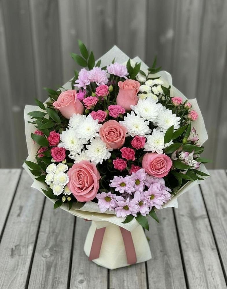 Букет цветов из: Альстромерии, Гвоздики, Розы и Хризантемы в Спасское Тульская область