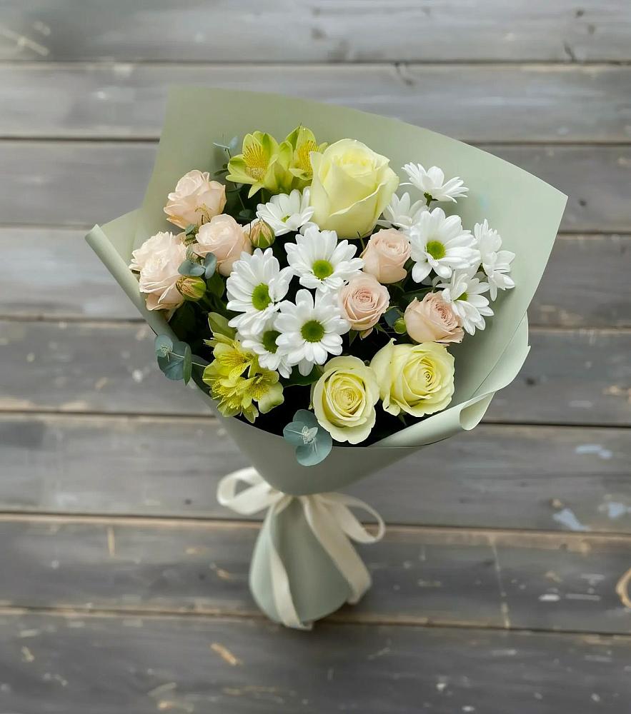 Букет цветов из: Альстромерии, Розы и Хризантемы в Спасское Тульская область