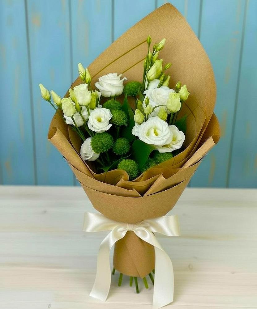 Букет цветов из: Хризантемы и Лизиантусы в Спасское Тульская область