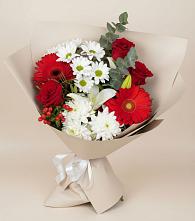 Букет цветов из:  Розы, Хризантемы, Герберы и Лилии в Спасское Тульская область