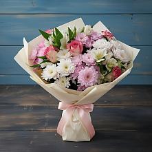 Букет цветов из:  Хризантемы, Альстромерии и Розы в Спасское Тульская область