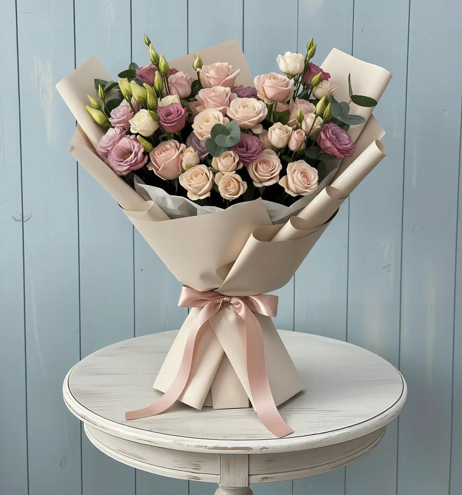 Букет цветов из: Розы и Лизиантусы в Спасское Тульская область