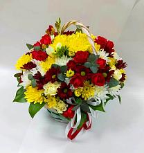 Цветочная композиция из Хризантемы и Розы в корзине #REPLACE_PRED# Спасское Тульская область