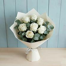 Букет Белые розы в Эвкалипте в Спасское Тульская область