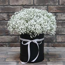 Цветочная композиция из Гипсофила в шляпной коробке в Спасское Тульская область